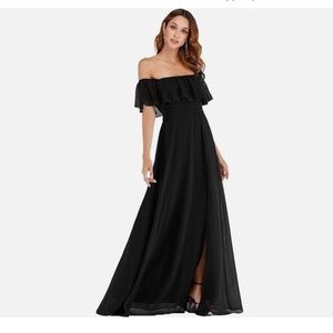 Elegant Off Shoulder Side Split High Waist Chiffon Maxi Bridesmaid Dress US16